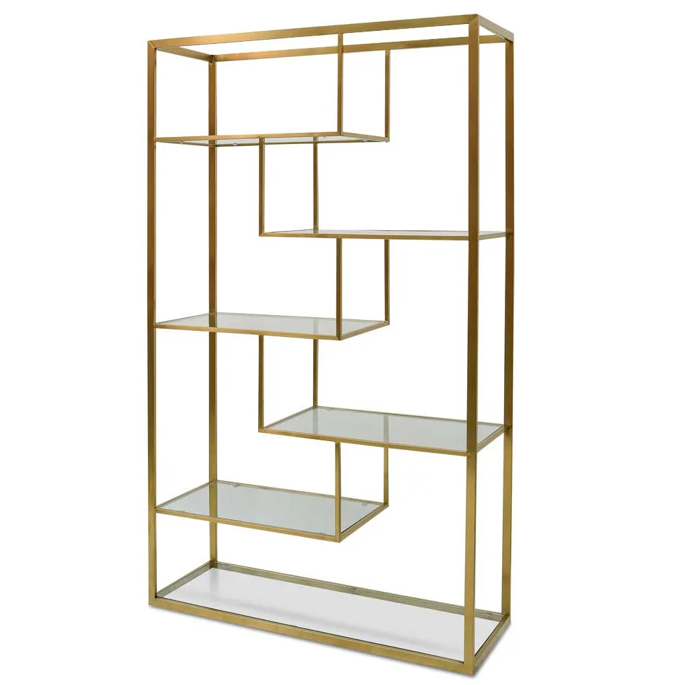 1.2m Glass Shelving Unit - Gold Frame