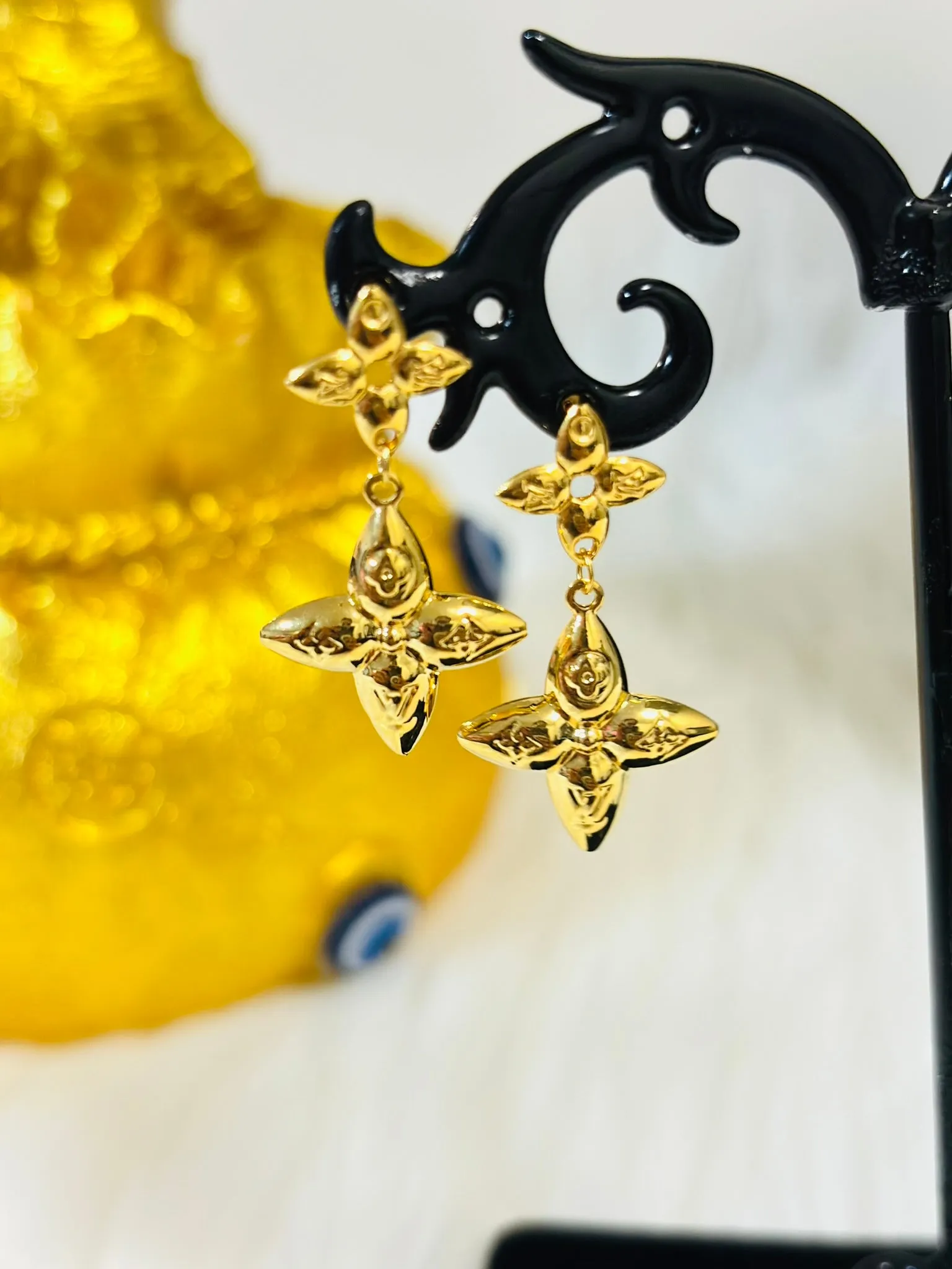 18K Gold Blossom Earrings Dangling