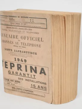 1949 French Telephone Directory for the Paris Region – Annuaire Officiel des Abonnés au Téléphone