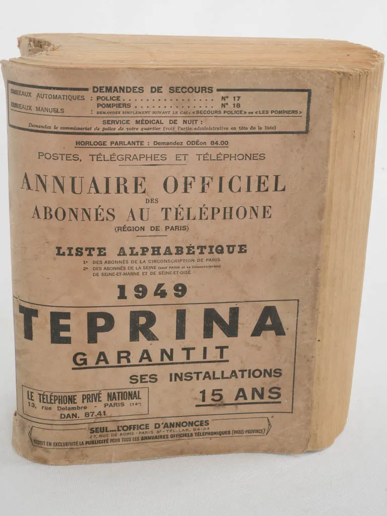 1949 French Telephone Directory for the Paris Region – Annuaire Officiel des Abonnés au Téléphone