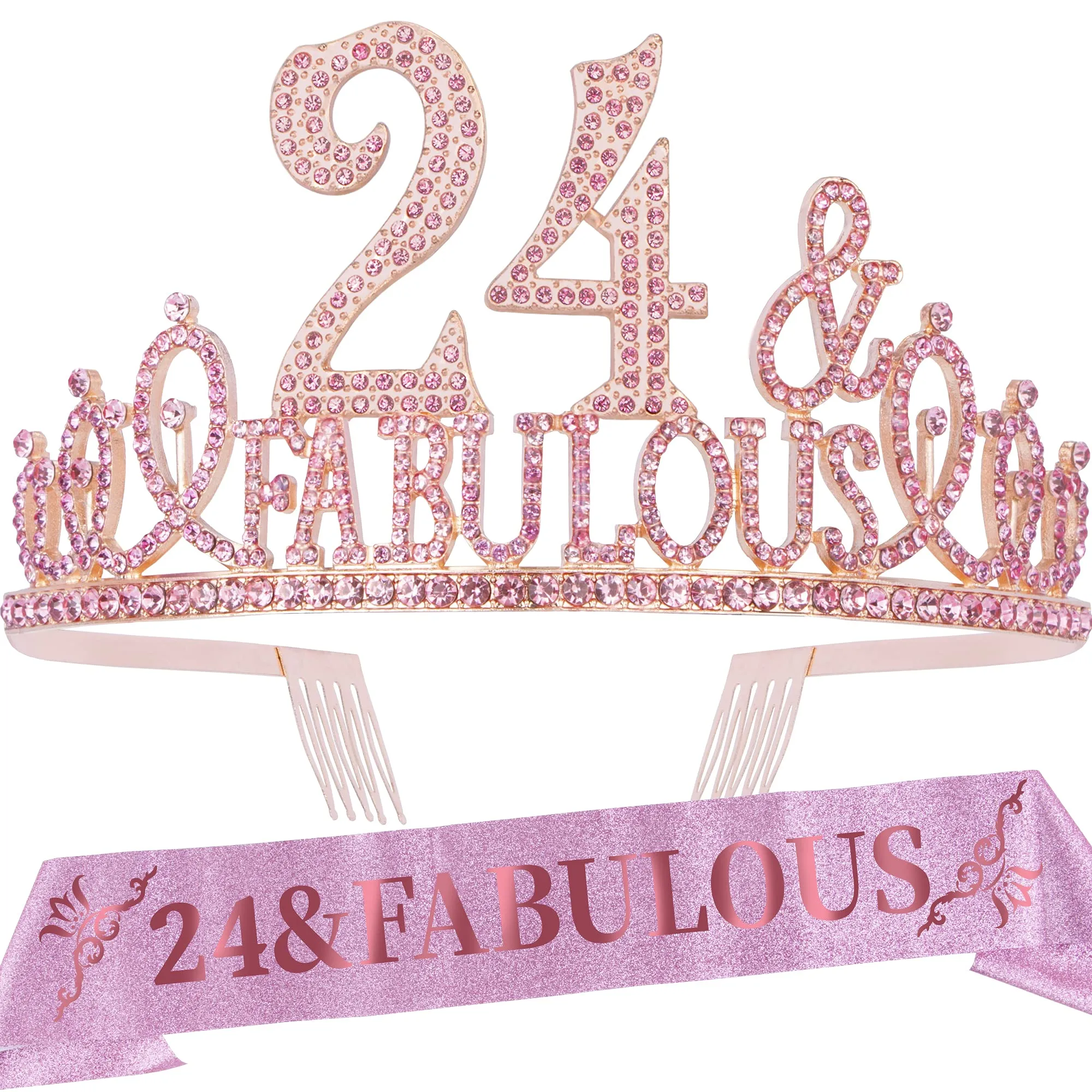 24th Birthday Gifts for Women, 24th Birthday Crown and Sash for Women, 24th Birthday