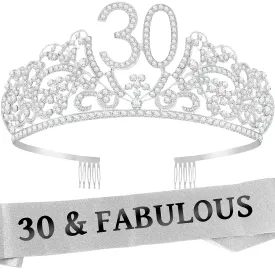 30th Birthday Gifts for Womens, 30th Birthday Tiara and Sash, 30th Birthday Decorations