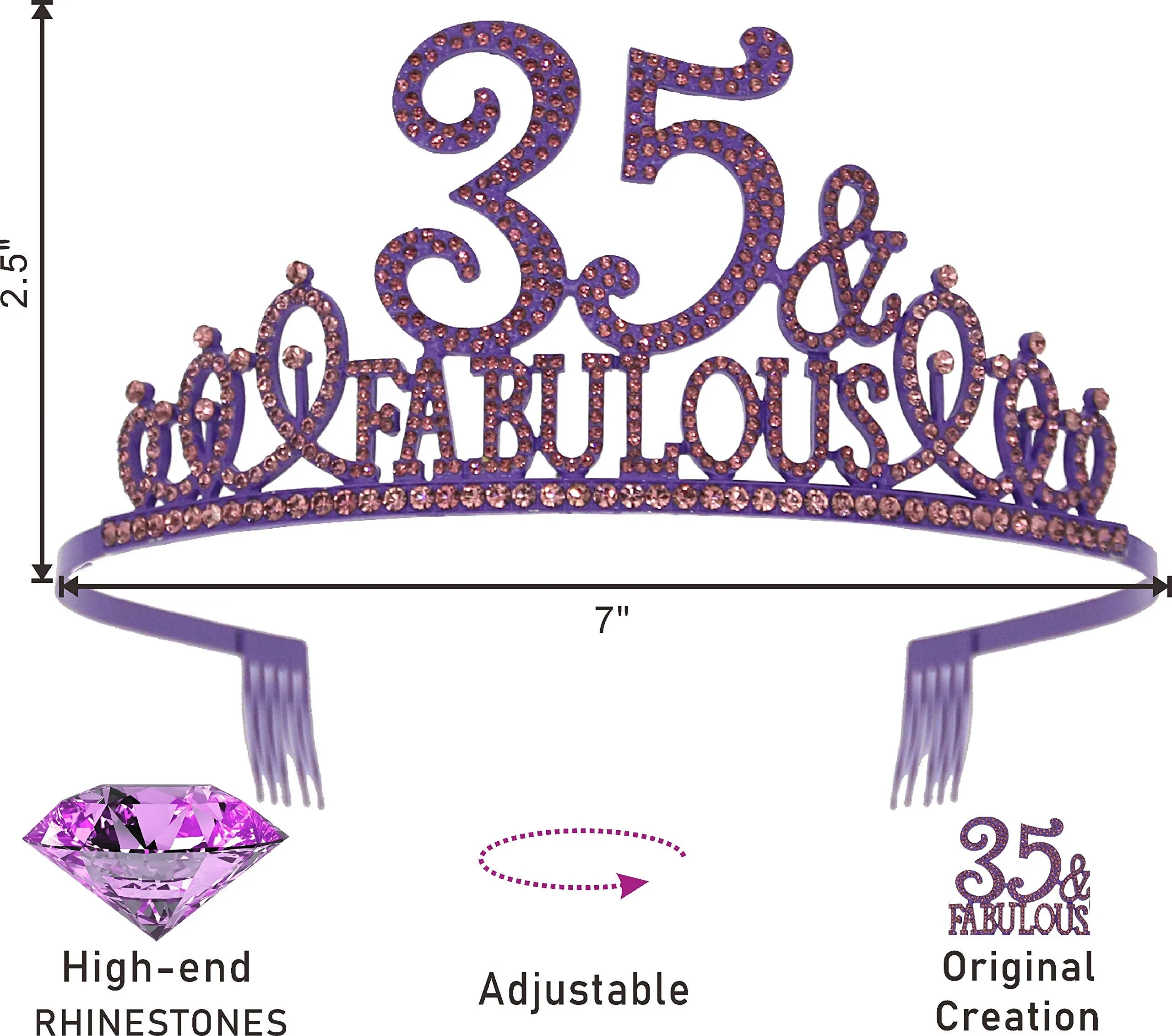 35th Birthday Gifts for Women, 35th Birthday Crown and Sash for Women, 35th Birthday