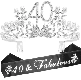 40th Birthday Gifts for Women, 40th Birthday Tiara and Sash, 40 Fabulous Sash and Crystal