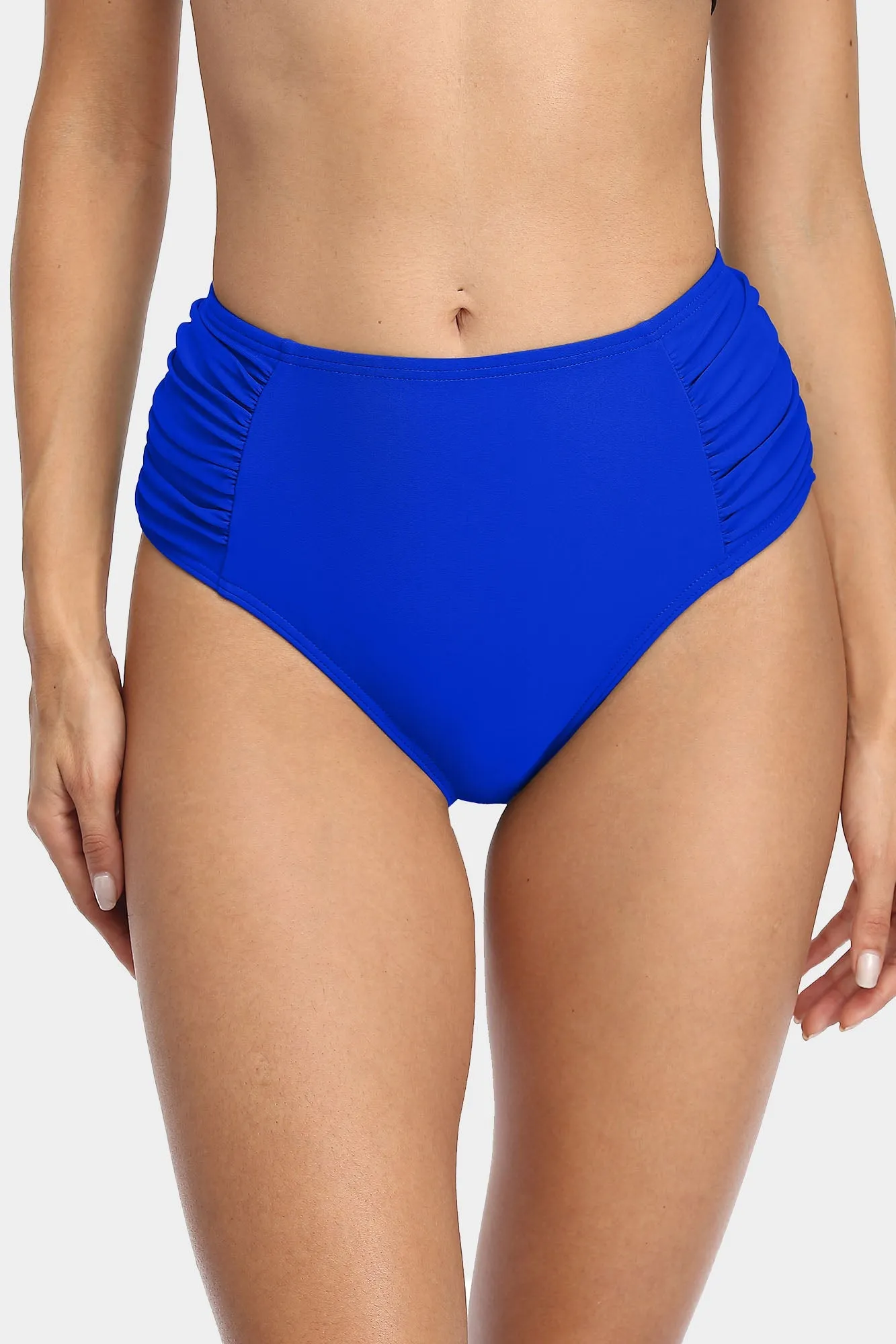 Attraco Women's Solid High Waisted Pleated Bikini Swim Bottom