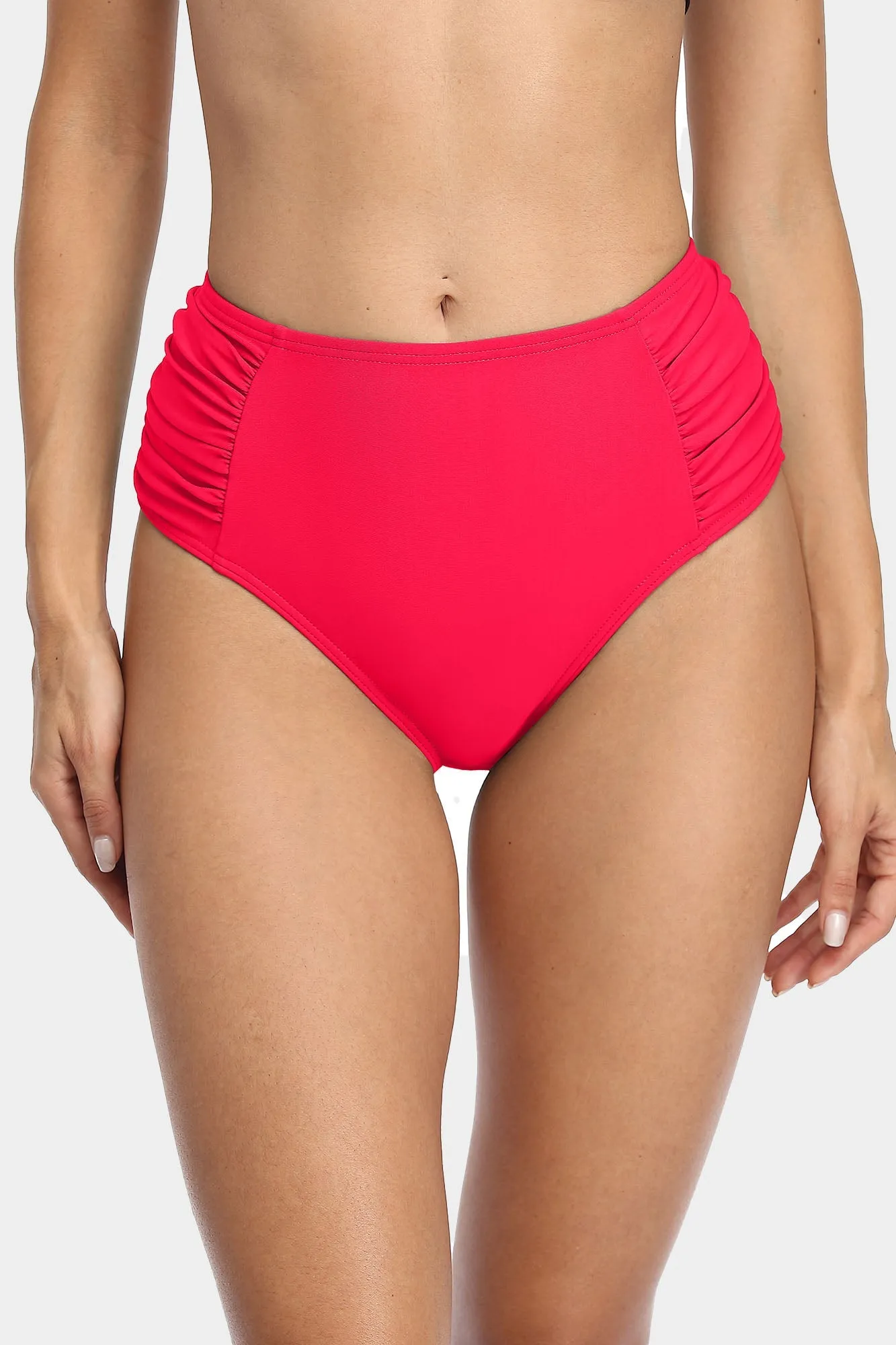 Attraco Women's Solid High Waisted Pleated Bikini Swim Bottom