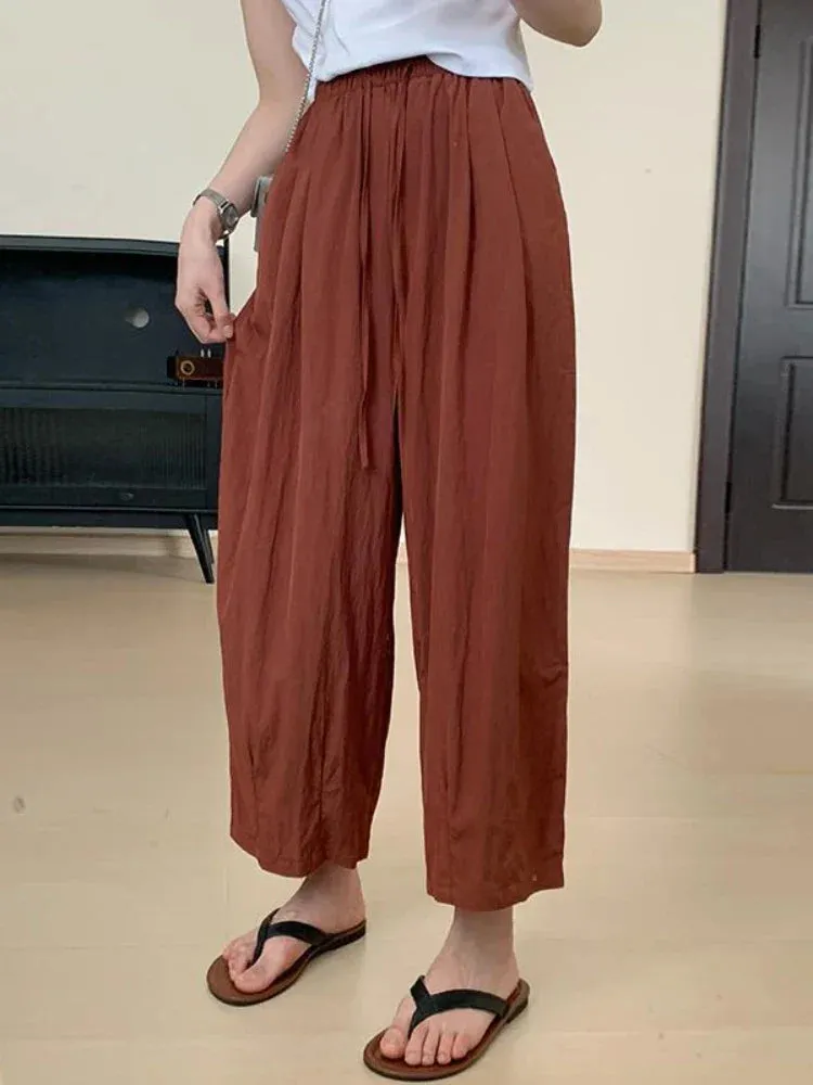 Beige Harem Women Baggy Wide Leg Summer Streetwear High Waist Pants