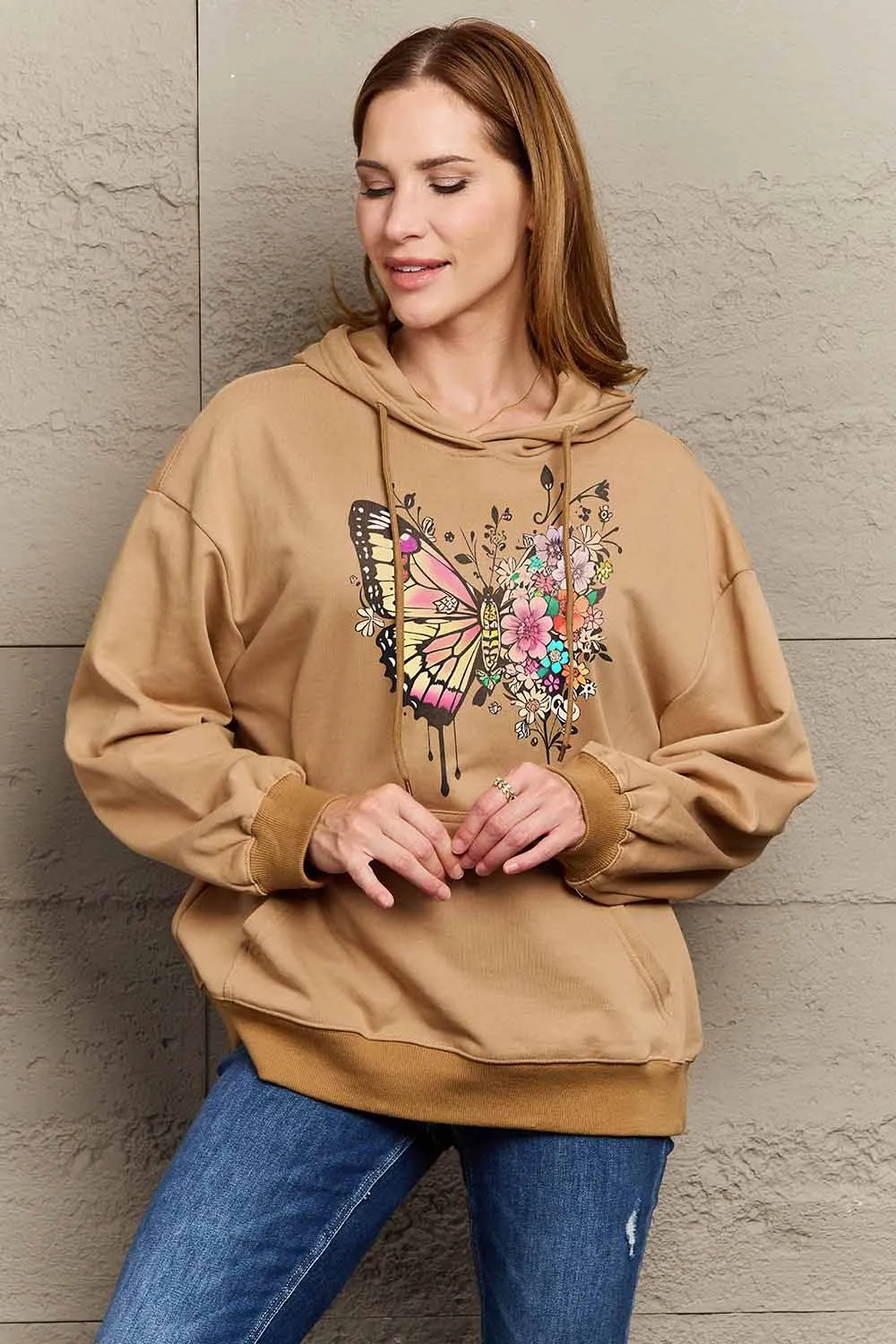 Butterfly Graphic Dropped Shoulder Hoodie