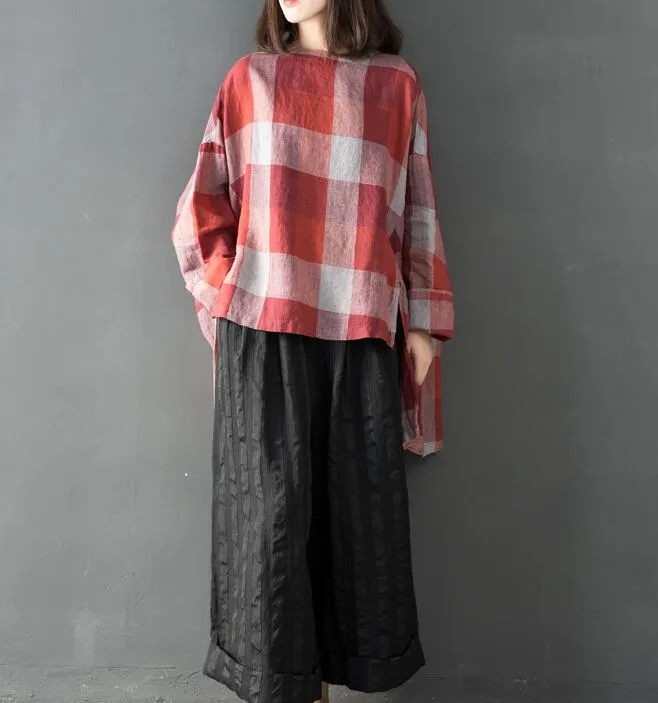 Checked Women Short Front Blouse Loose Blouse Women Tops YM961707