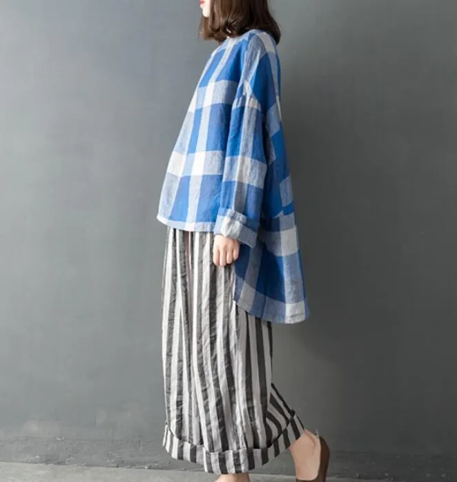 Checked Women Short Front Blouse Loose Blouse Women Tops YM961707