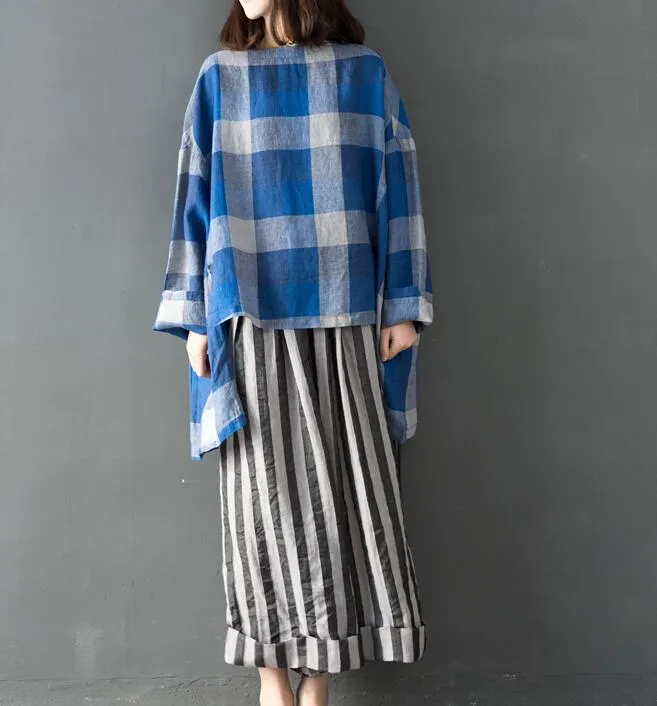 Checked Women Short Front Blouse Loose Blouse Women Tops YM961707