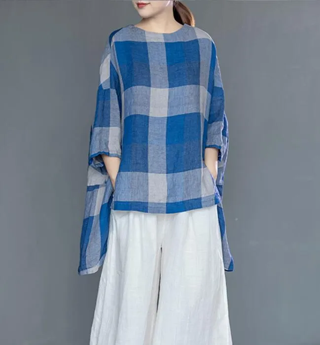 Checked Women Short Front Blouse Loose Blouse Women Tops YM961707