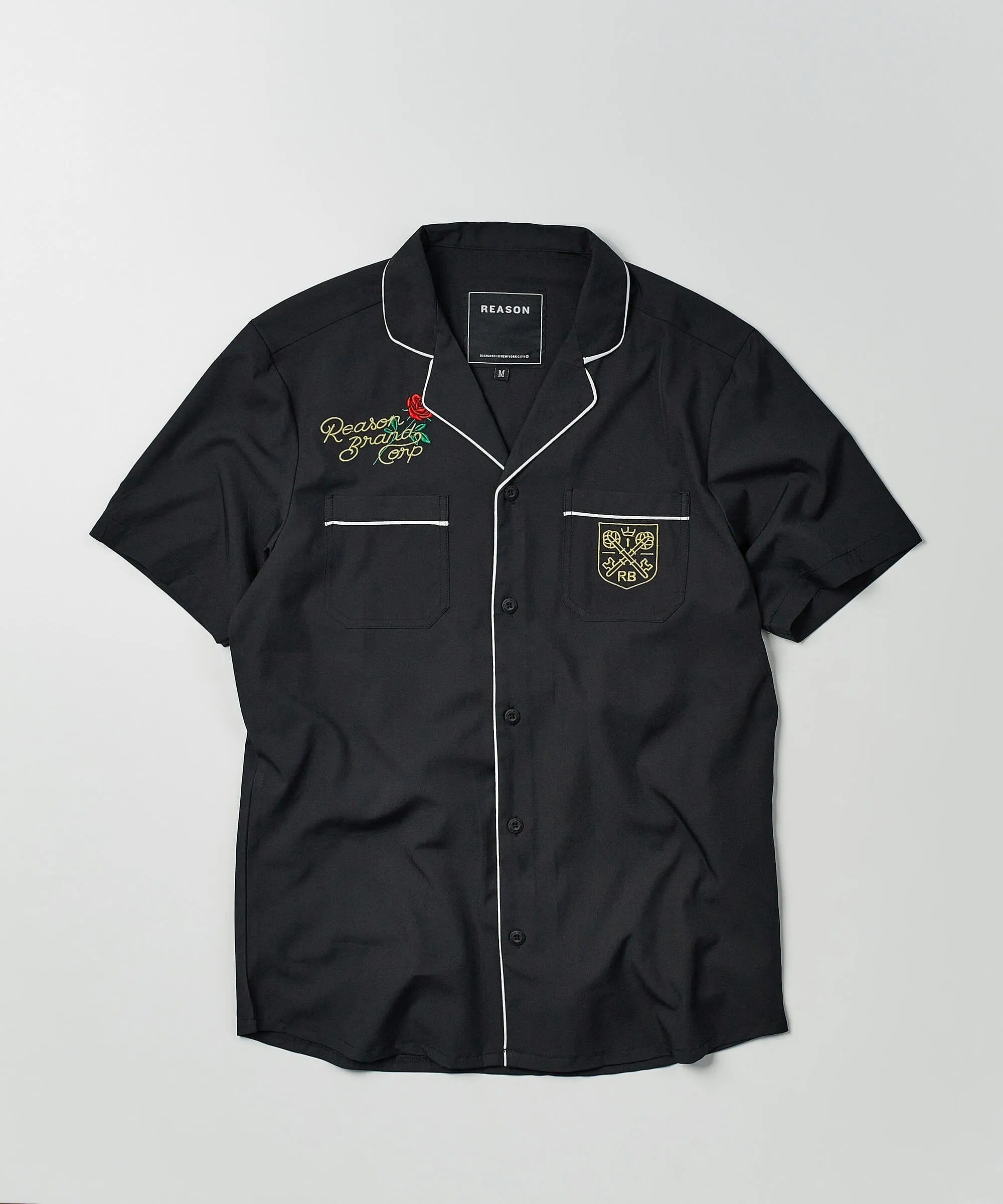 Clubmaster Short Sleeve Embroidered Button Down Shirt - Black