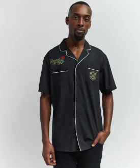 Clubmaster Short Sleeve Embroidered Button Down Shirt - Black