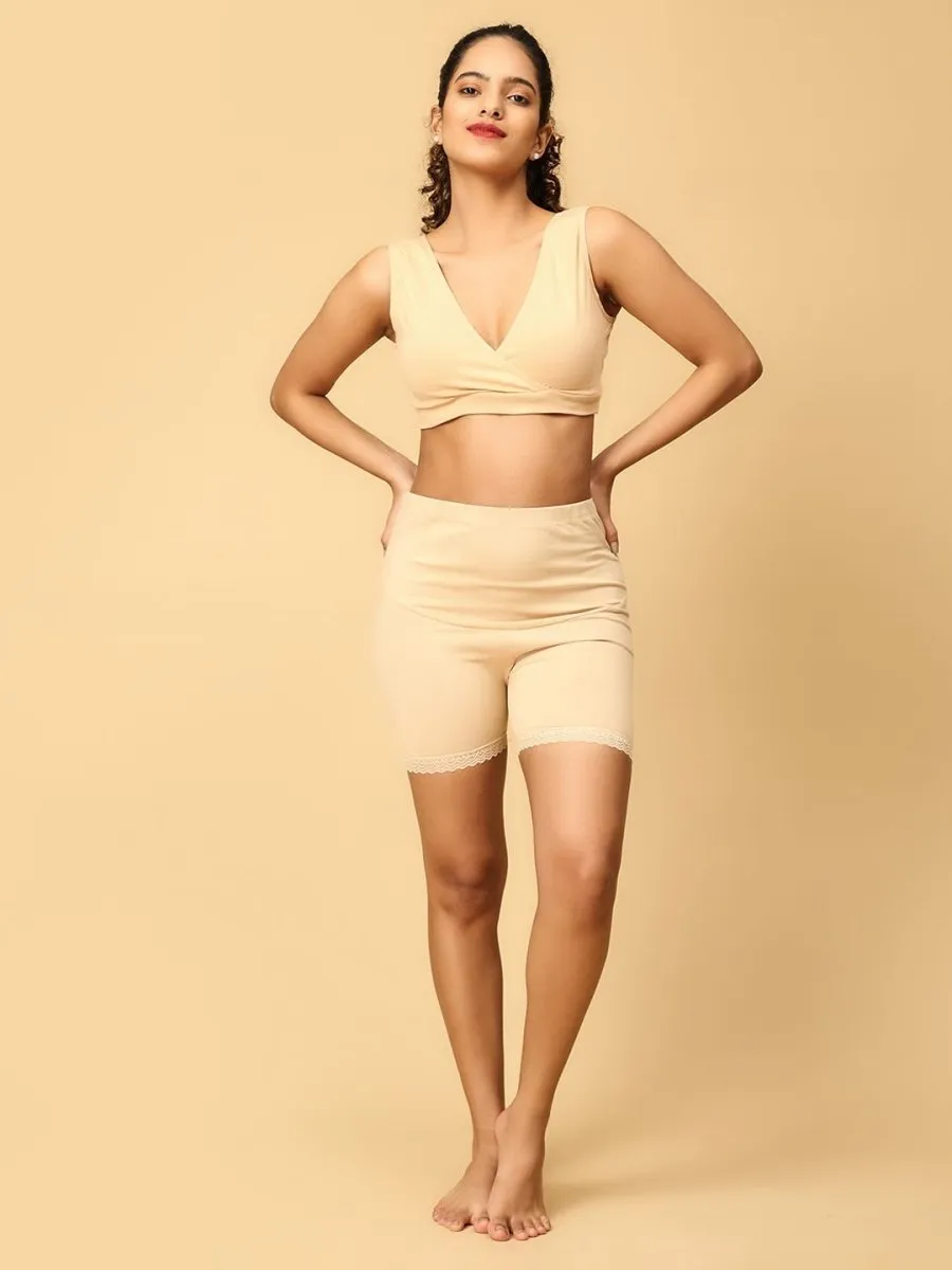 Combo of  Beige High Waist Maternity Boyshort and Maternity Nursing Sleep Bra