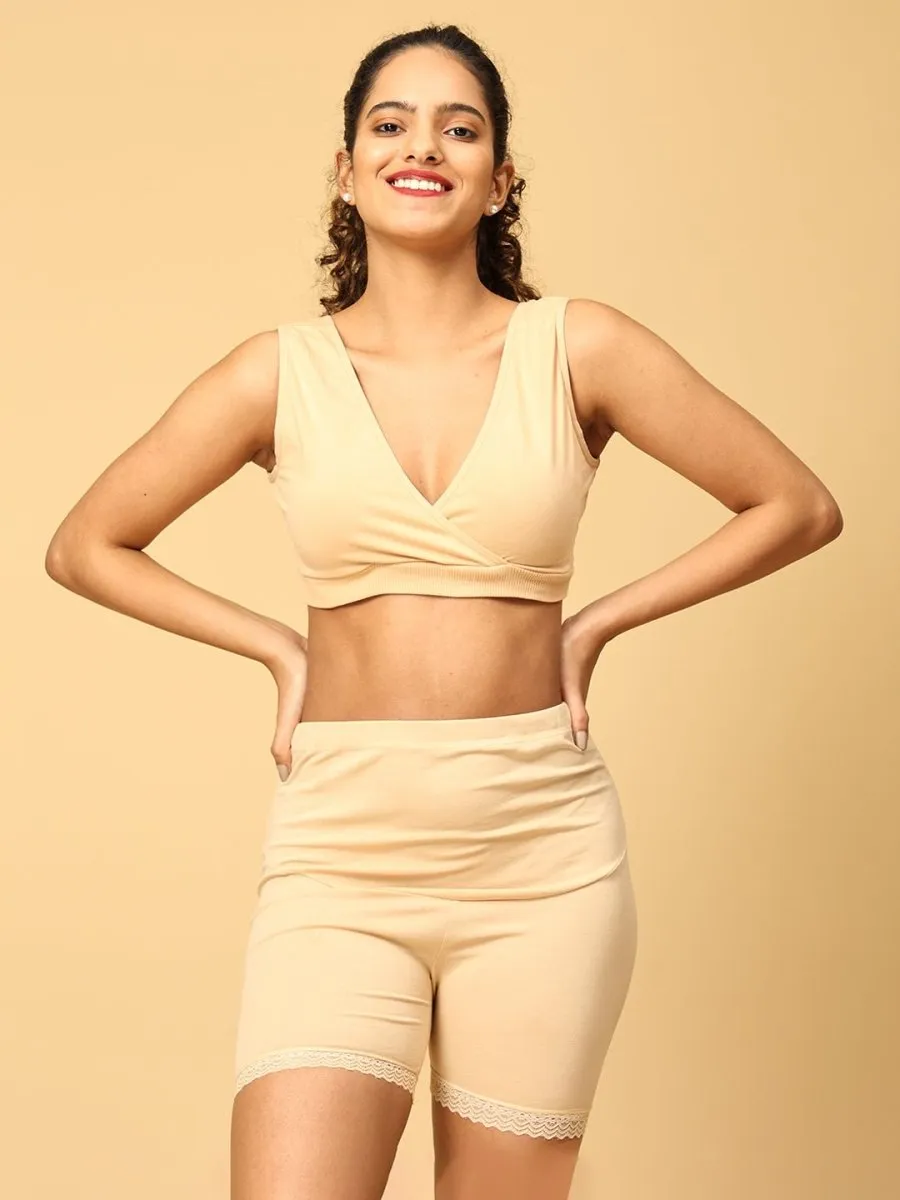 Combo of  Beige High Waist Maternity Boyshort and Maternity Nursing Sleep Bra