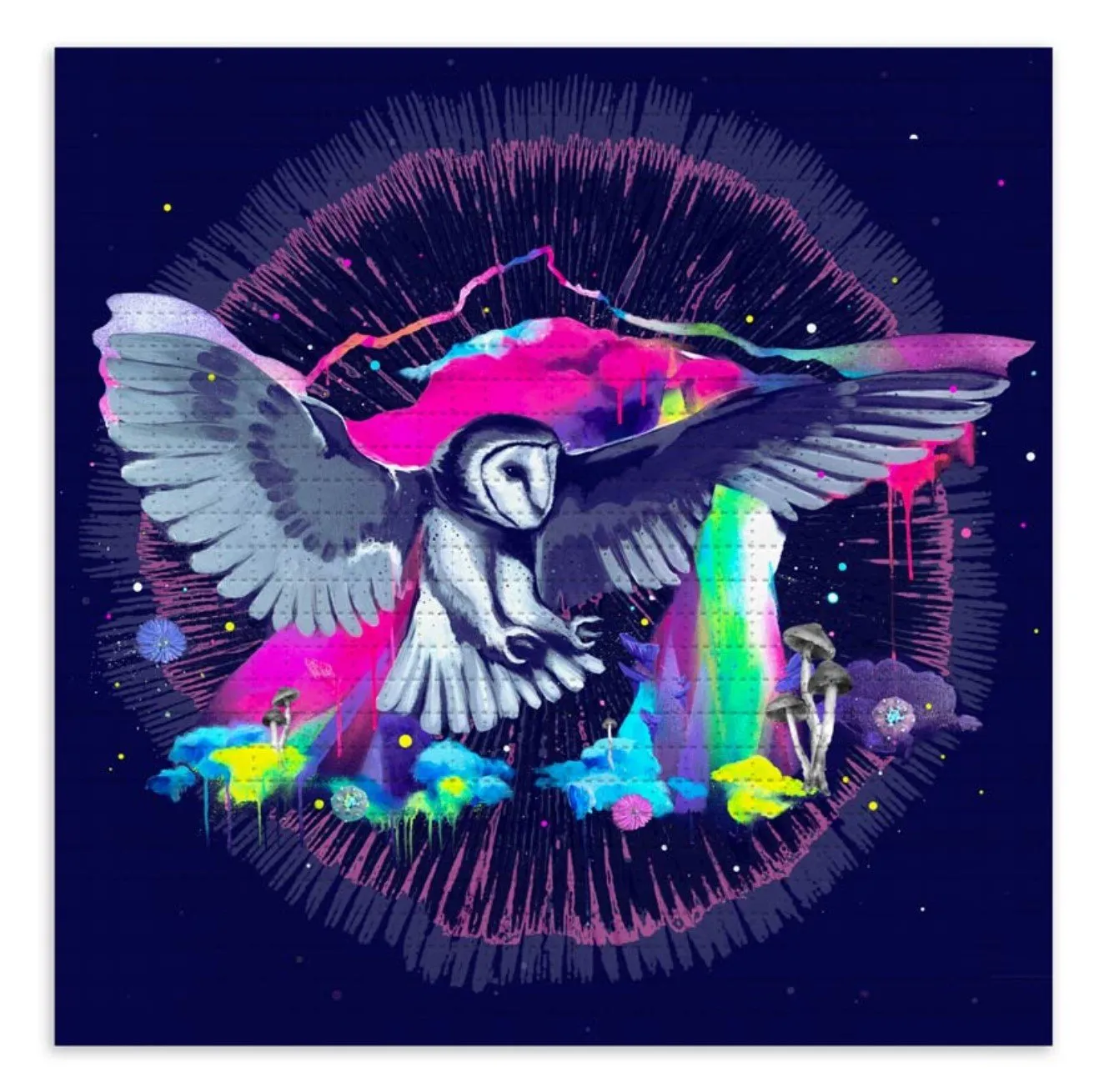 Cosmic Owl Blotter Paper Archival Print by Vexta