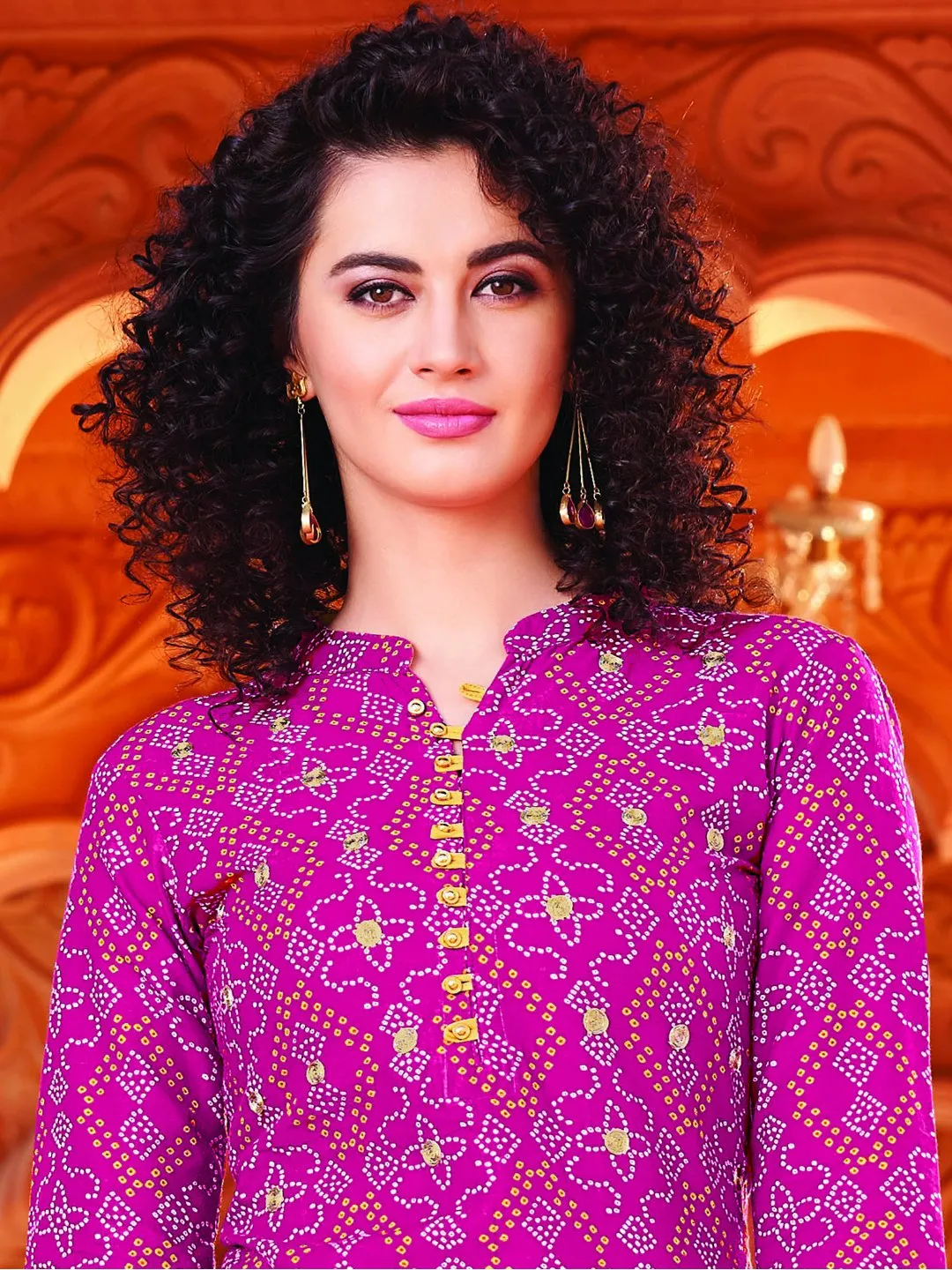 Cotton Printed Magenta Kurta Set