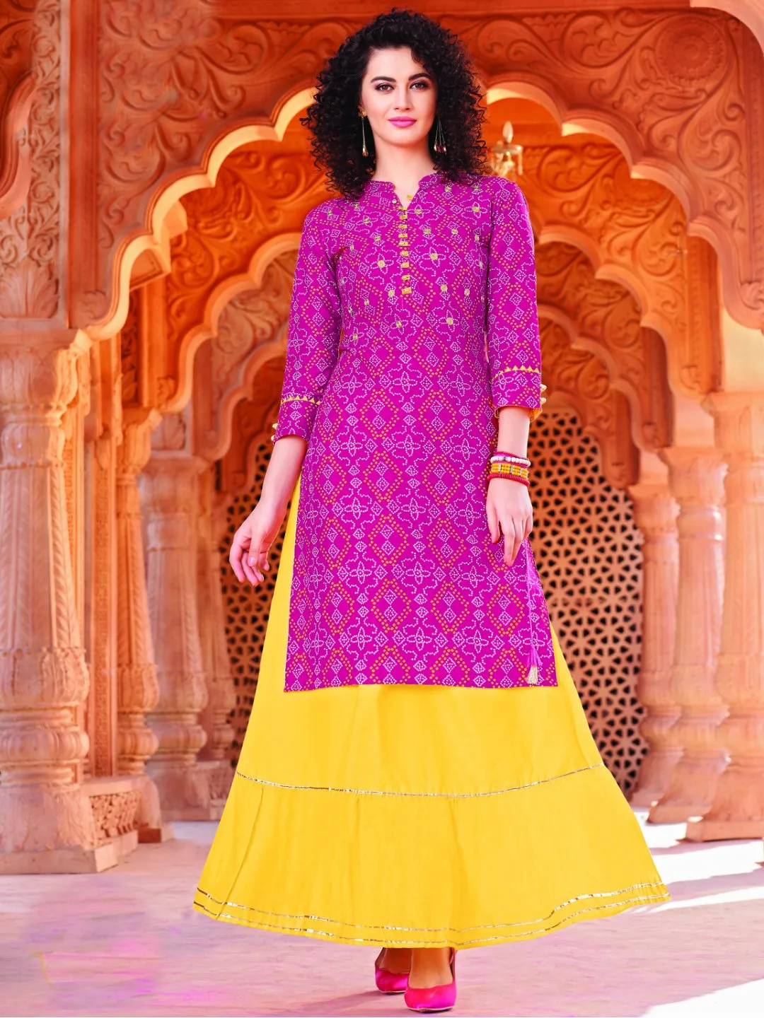 Cotton Printed Magenta Kurta Set