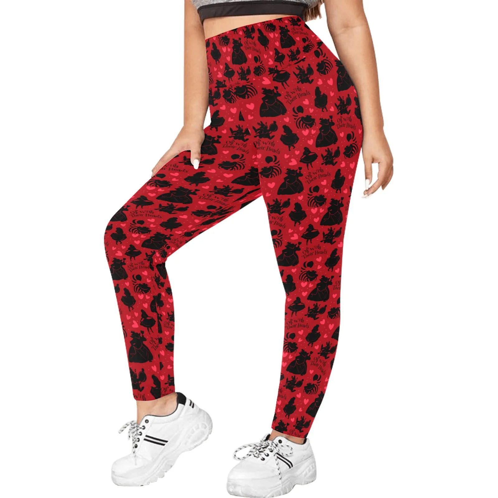 Disney Alice In Wonderland Queen Of Hearts Off With Their Heads Women's Plus Size Athletic Leggings