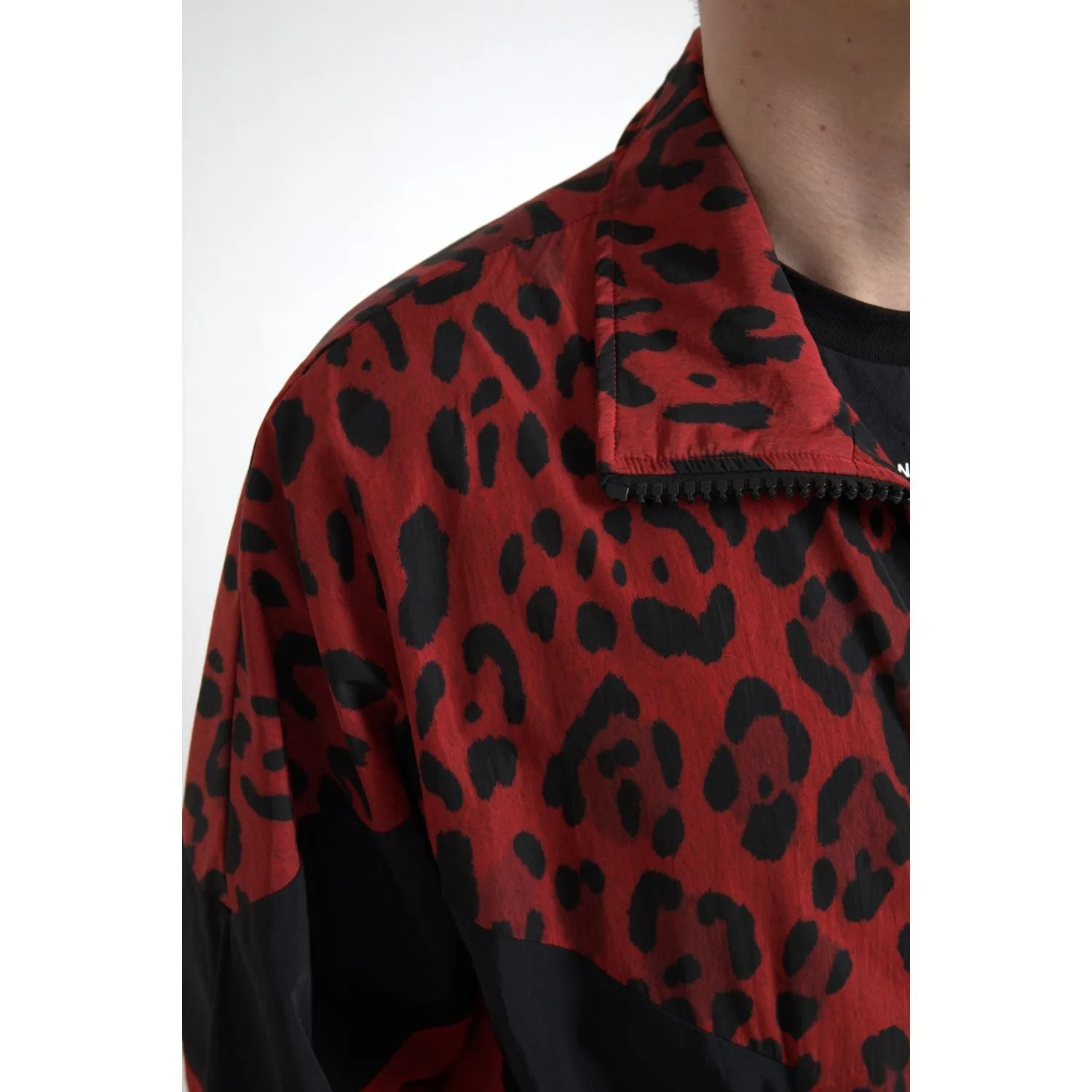 Dolce & Gabbana Red Leopard Zip Sweater Jacket