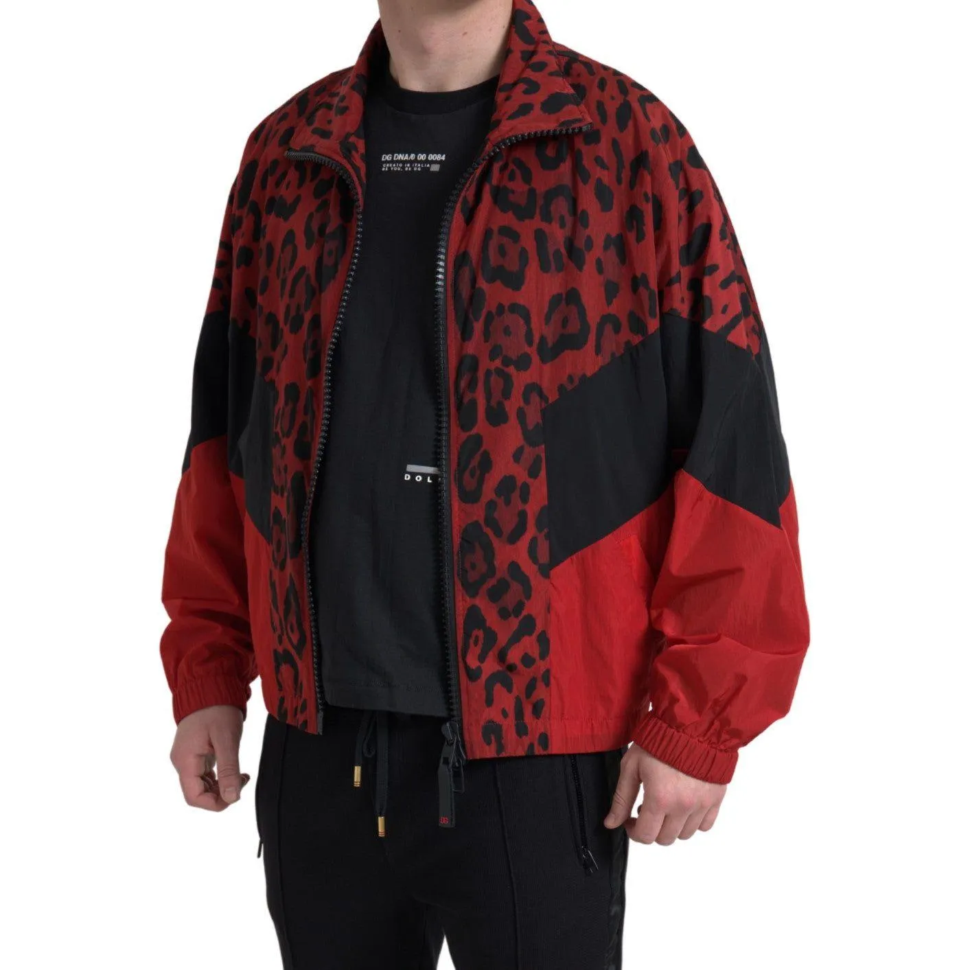 Dolce & Gabbana Red Leopard Zip Sweater Jacket