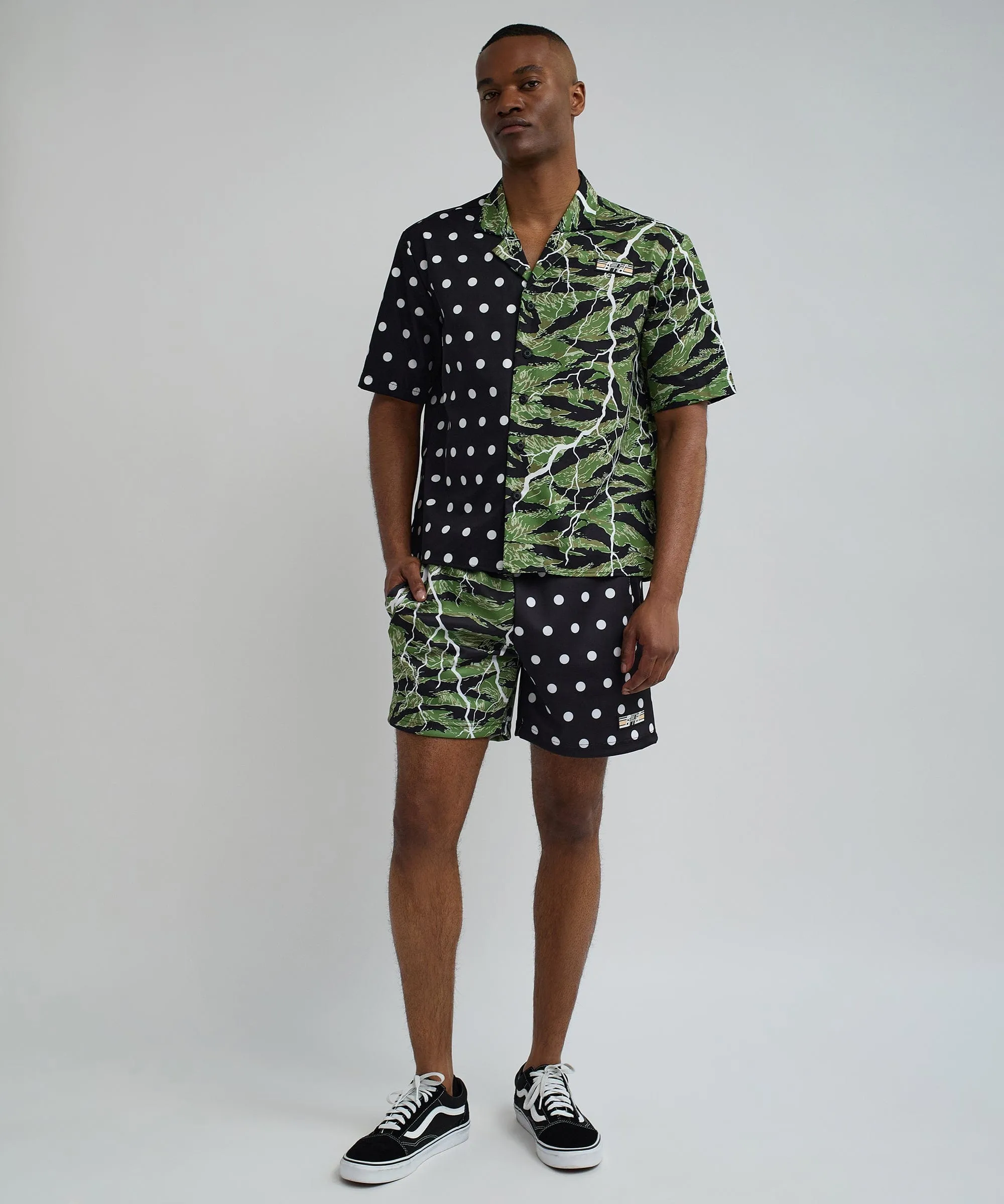 Dots And Camo Split Woven Short Sleeve Shirt