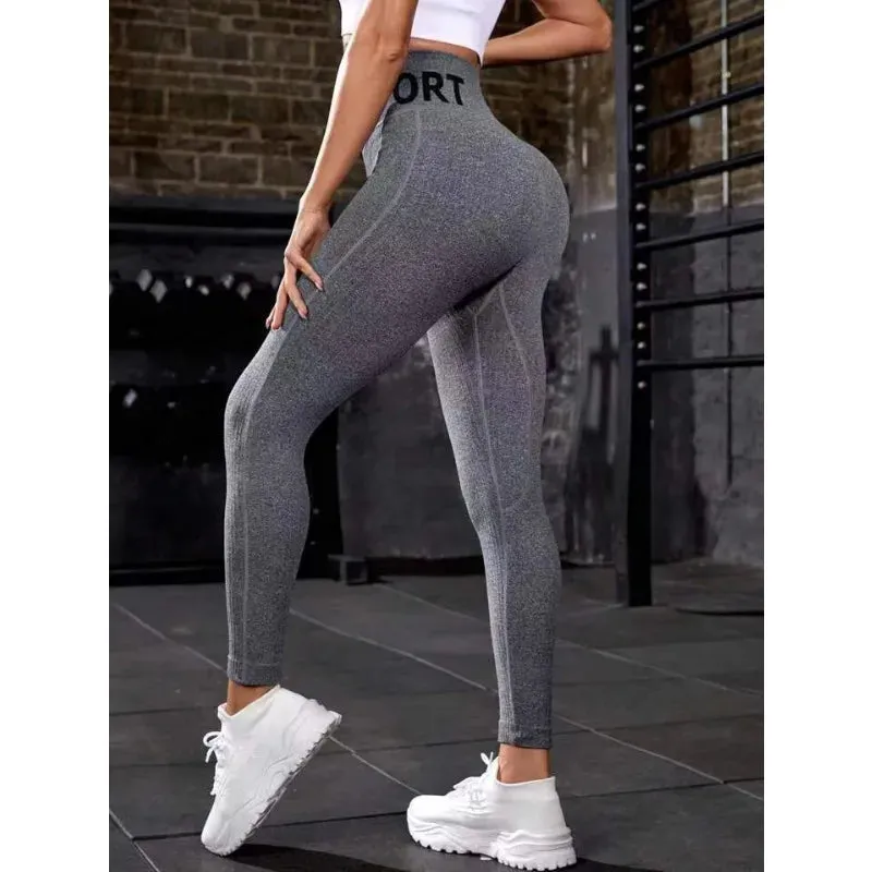 Elastic Letter Print Butt Lifting Yoga Legging