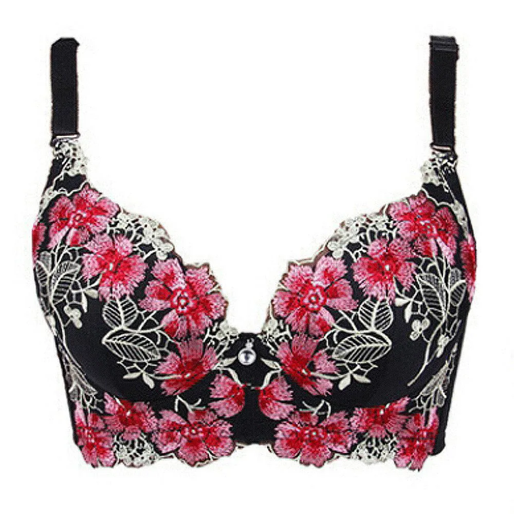 Embroidery Bra for Women Sexy Push Up Brassiere C D Cup Underwear