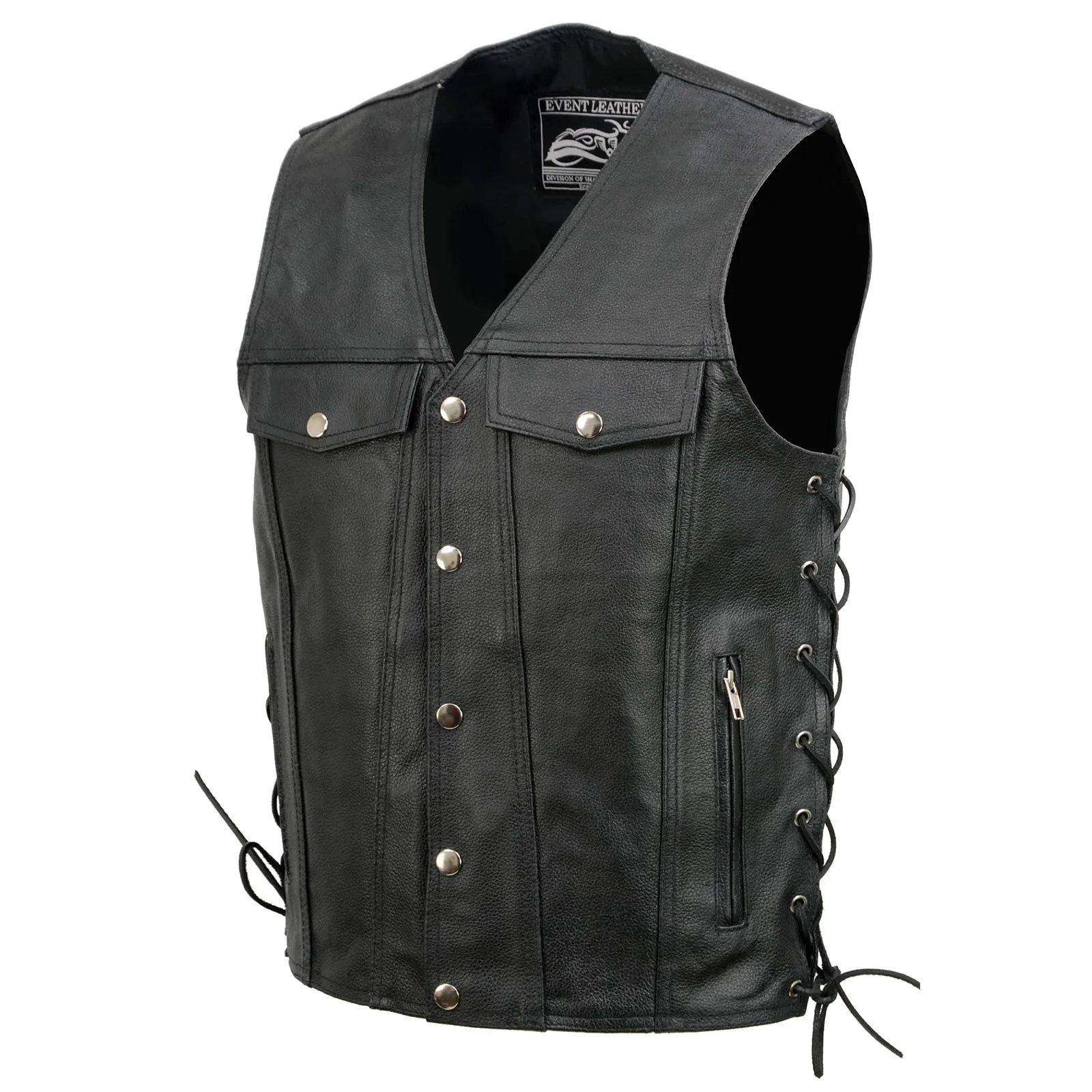 Event Leather EL5360 Black Motorcycle Leather Vest with Denim Style