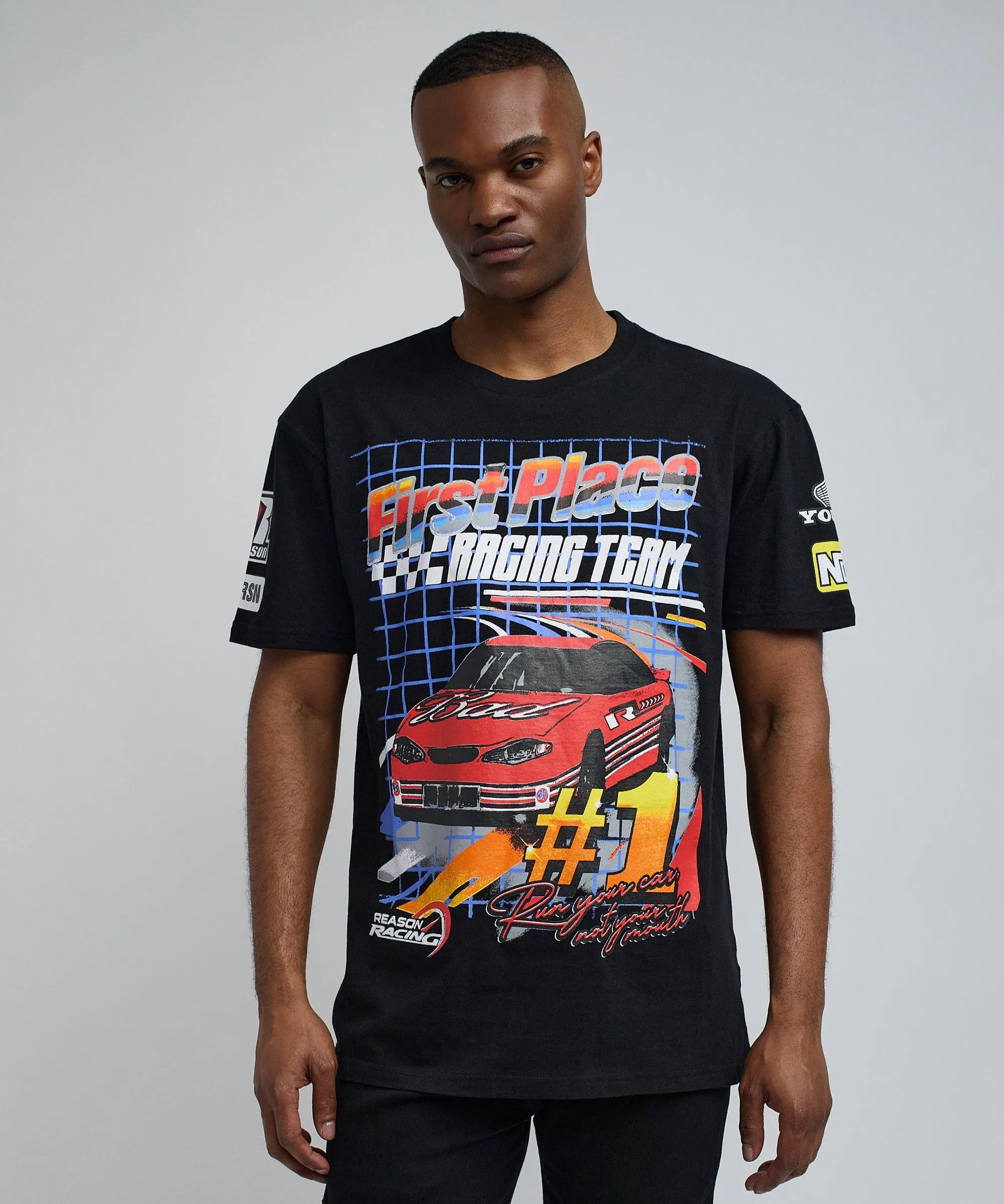 Foreign Racing Speed Short Sleeve Graphic Print Tee - Black