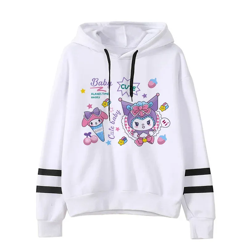 Funny Fashion Clothes Kuromi Hoodie Sanrio Kuromi Women Manga Sweatshirt  Harajuku Female Hoodies Hoody Sweatshirts