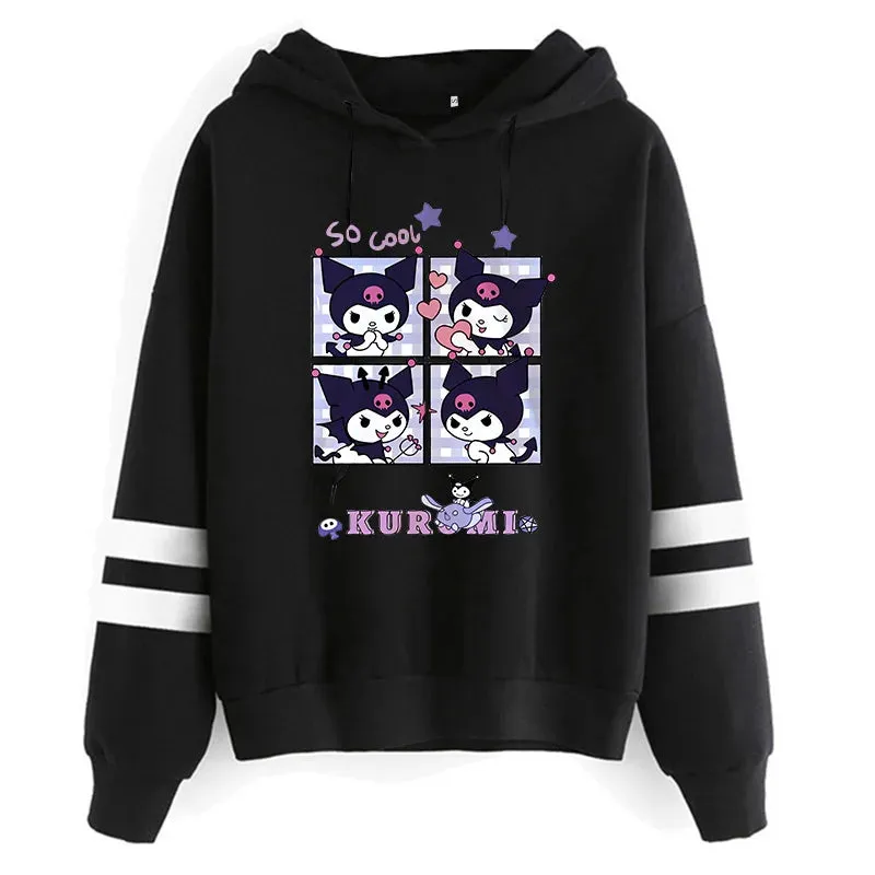 Funny Fashion Clothes Kuromi Hoodie Sanrio Kuromi Women Manga Sweatshirt  Harajuku Female Hoodies Hoody Sweatshirts