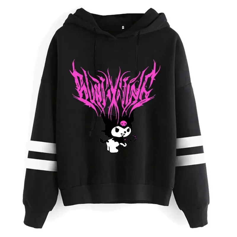 Funny Fashion Clothes Kuromi Hoodie Sanrio Kuromi Women Manga Sweatshirt  Harajuku Female Hoodies Hoody Sweatshirts