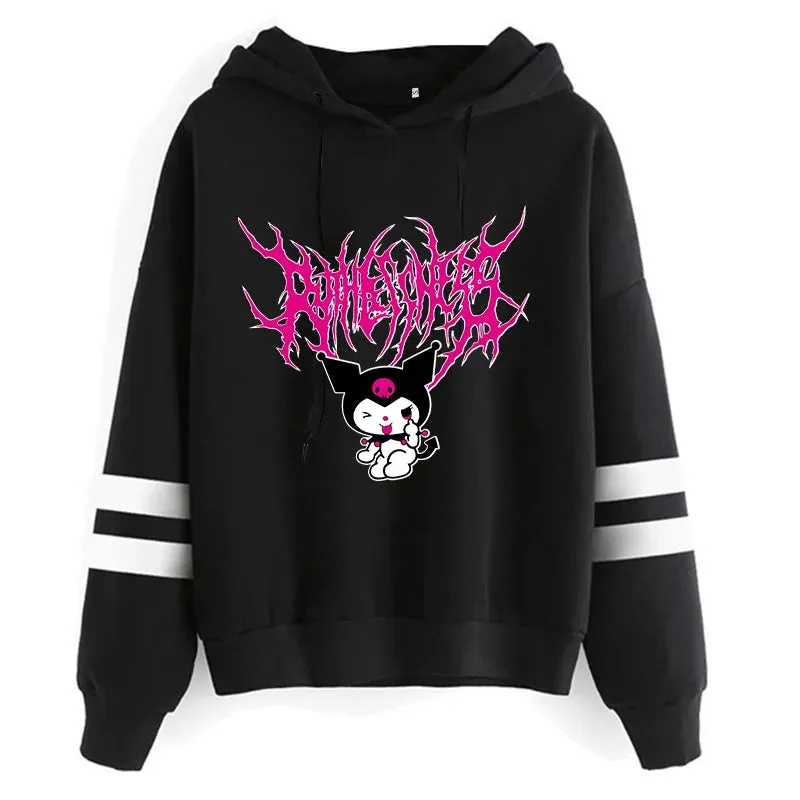 Funny Fashion Clothes Kuromi Hoodie Sanrio Kuromi Women Manga Sweatshirt  Harajuku Female Hoodies Hoody Sweatshirts