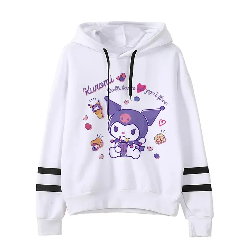 Funny Fashion Clothes Kuromi Hoodie Sanrio Kuromi Women Manga Sweatshirt  Harajuku Female Hoodies Hoody Sweatshirts