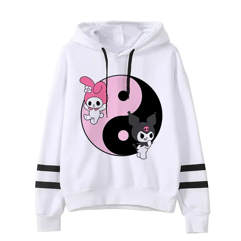 Funny Fashion Clothes Kuromi Hoodie Sanrio Kuromi Women Manga Sweatshirt  Harajuku Female Hoodies Hoody Sweatshirts