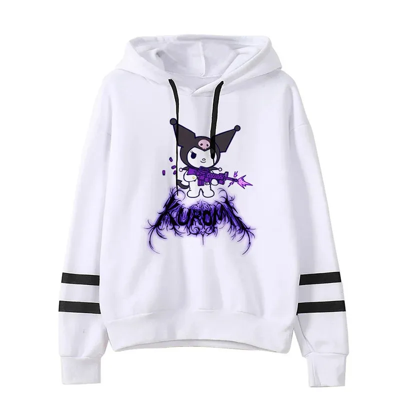 Funny Fashion Clothes Kuromi Hoodie Sanrio Kuromi Women Manga Sweatshirt  Harajuku Female Hoodies Hoody Sweatshirts