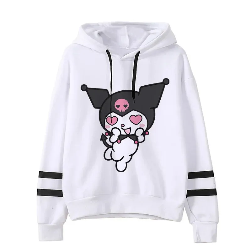 Funny Fashion Clothes Kuromi Hoodie Sanrio Kuromi Women Manga Sweatshirt  Harajuku Female Hoodies Hoody Sweatshirts