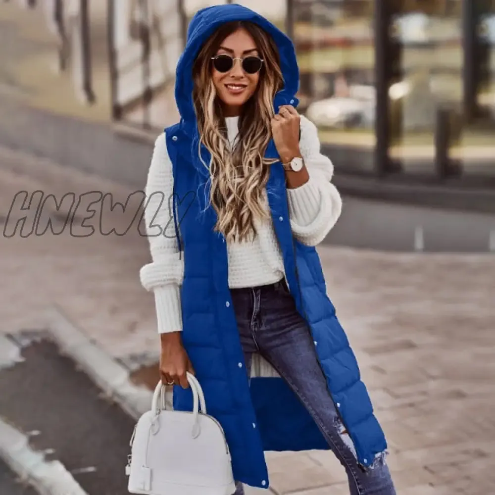 Hnewly Warm Winter Women Long Vests Fashion Hooded Sleeveless Casual Lady Brief Outwear Vest Blouse Shirts Coat Femme Sweatshirt