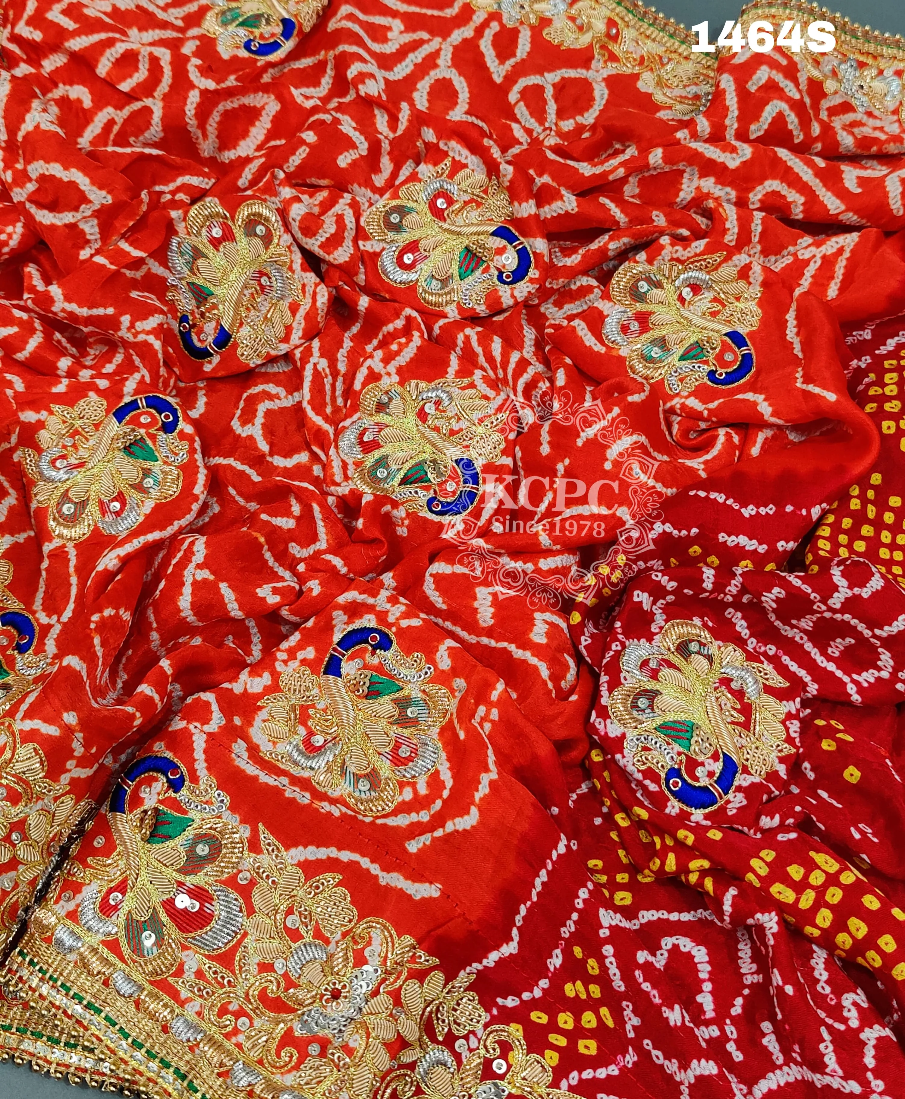 Latest Jaipuri Dabka Work Pure Gaji Silk Bandhani Zardoji Work Ghatchola Pila Chunri Odhna in Aara Tari handwork