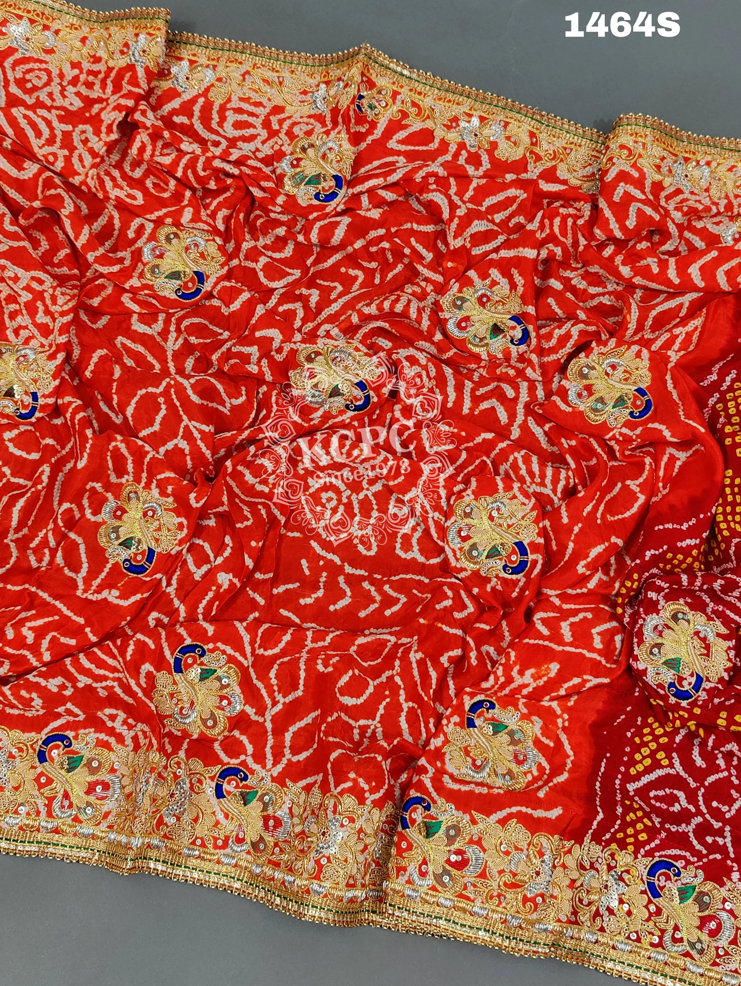 Latest Jaipuri Dabka Work Pure Gaji Silk Bandhani Zardoji Work Ghatchola Pila Chunri Odhna in Aara Tari handwork