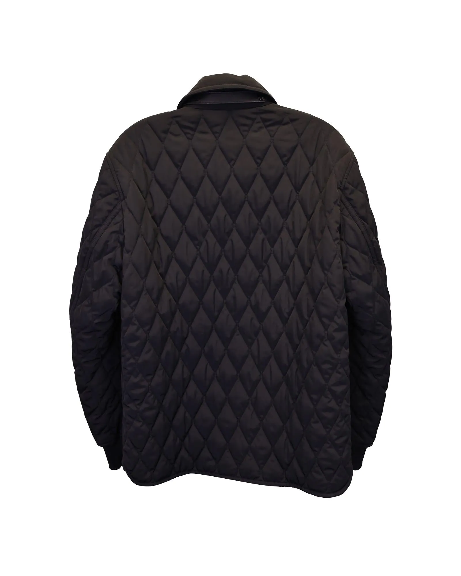 Leather-Trimmed Quilted Jacket in Black Polyester