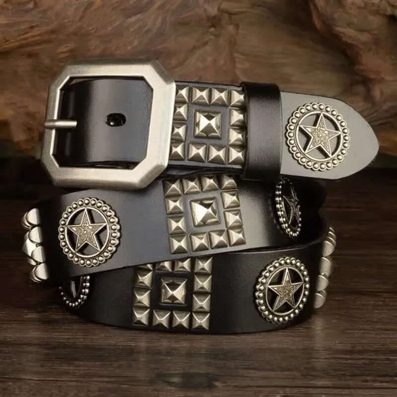 Metal Star Rivet Studded Punk Biker Leather Belt