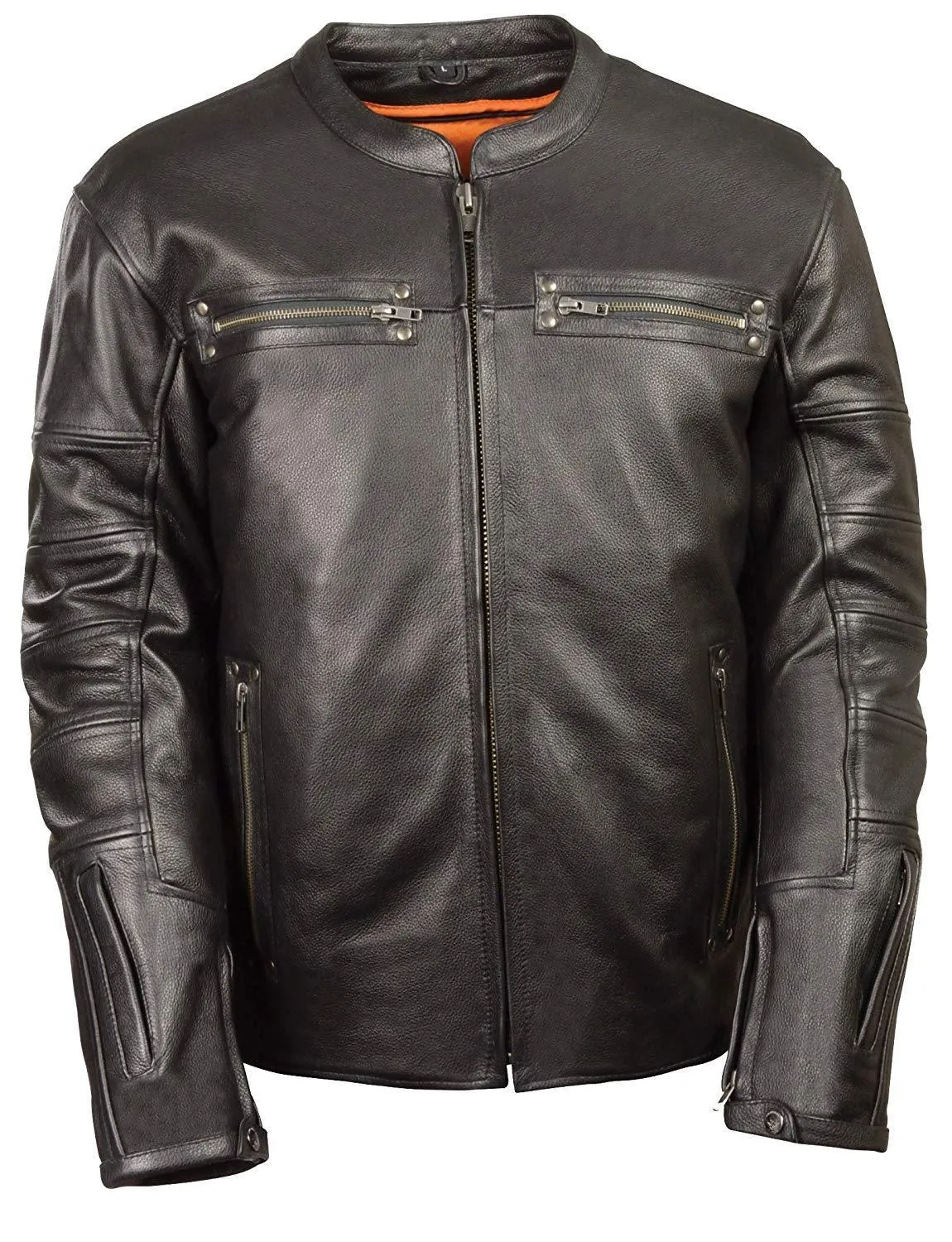 Milwaukee Leather MLM1590 Men's Throwback Black Leather Scooter Jacket with Side Stretch