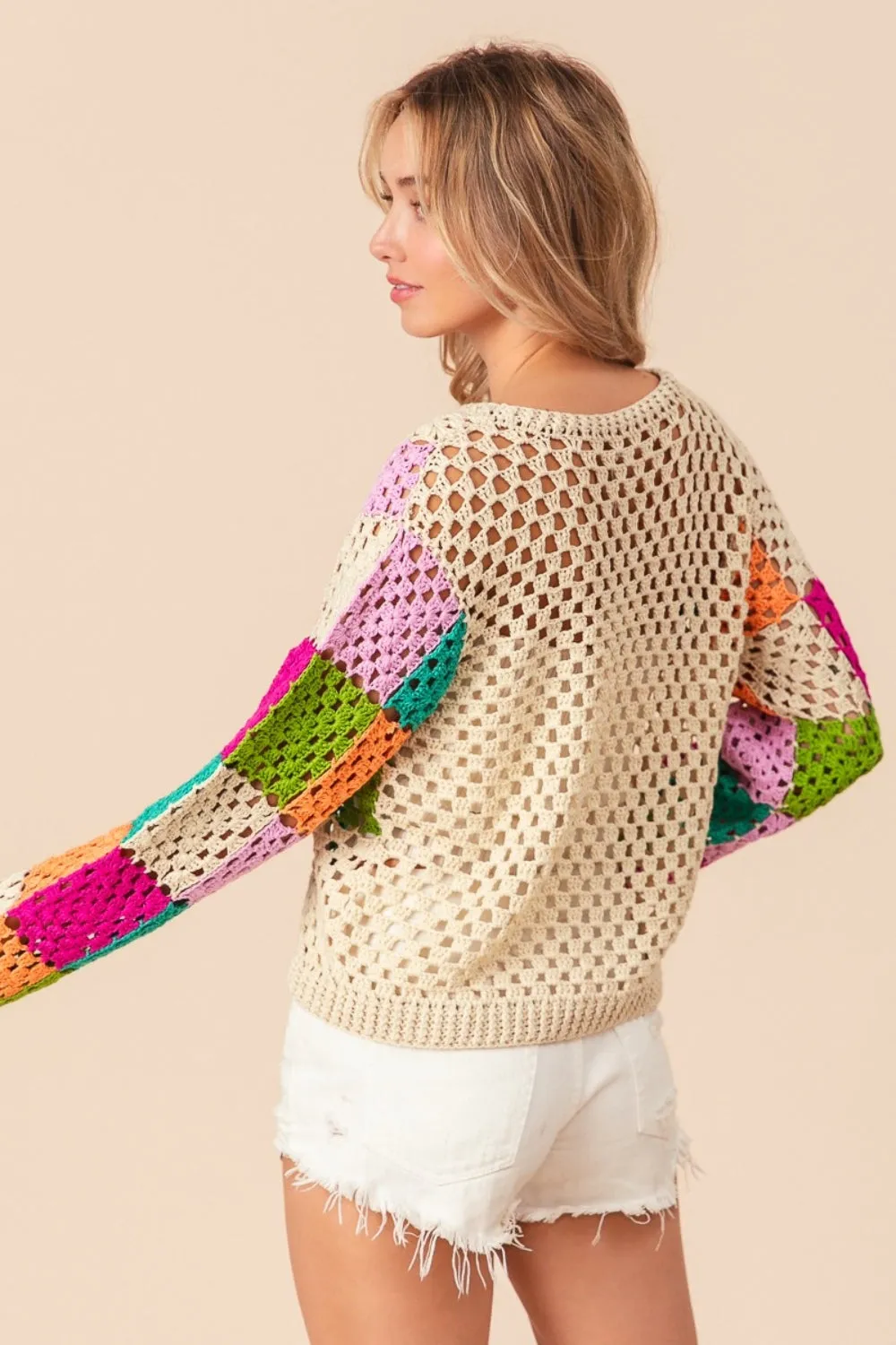 Multi Color Checkered Long Sleeve Knit Top