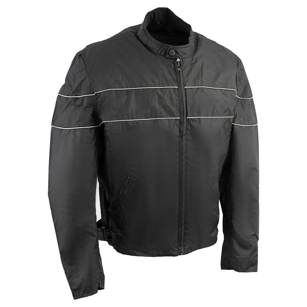 NexGen HW212102 Men's Black Nylon-Textile Vented Moto Jacket with Reflective Piping