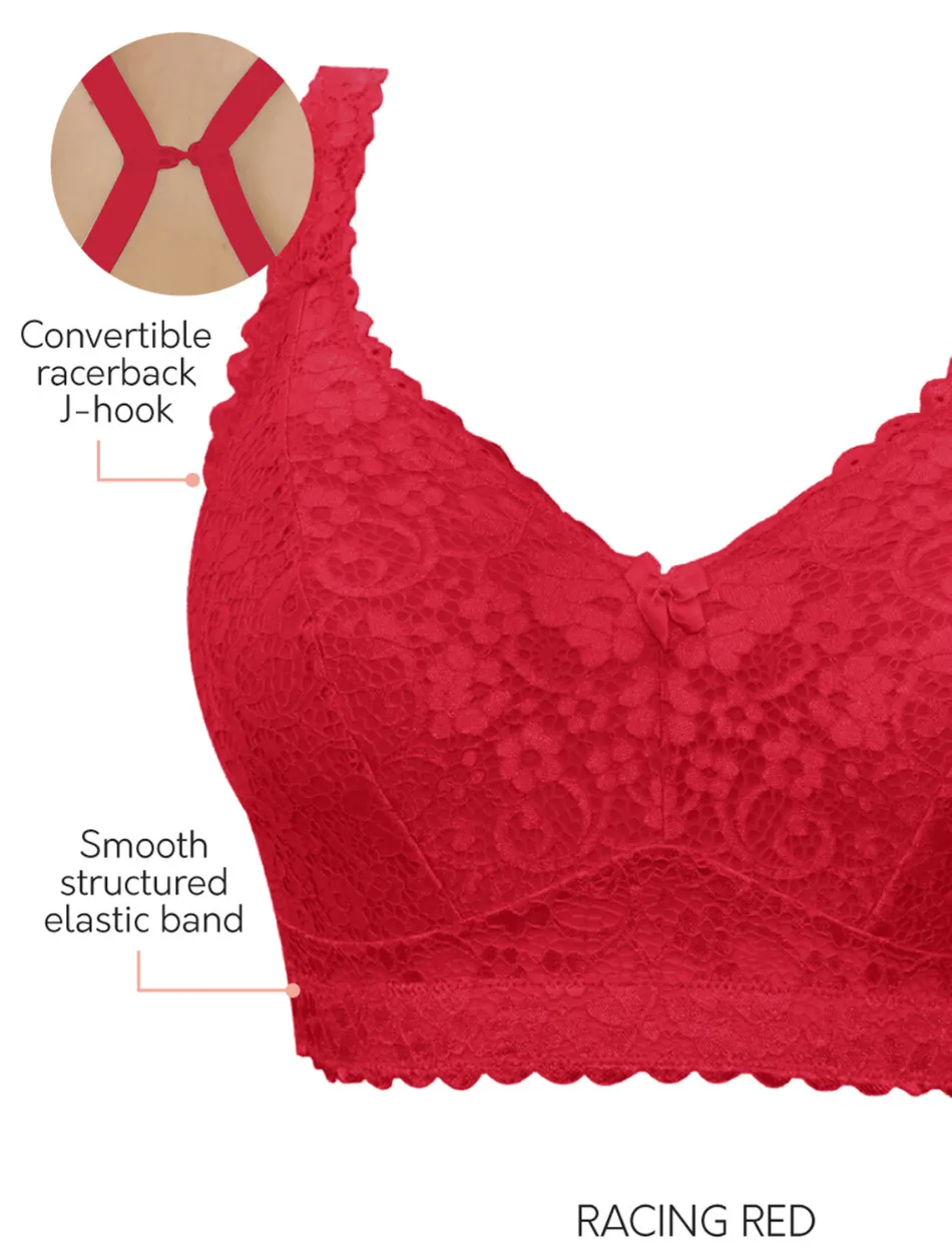 Parfait Adriana Bra Wirefree Bralette, Red | Racing Red Parfait Non-Wired Bralette | Red Lace Bralette | Red Lounge Bra