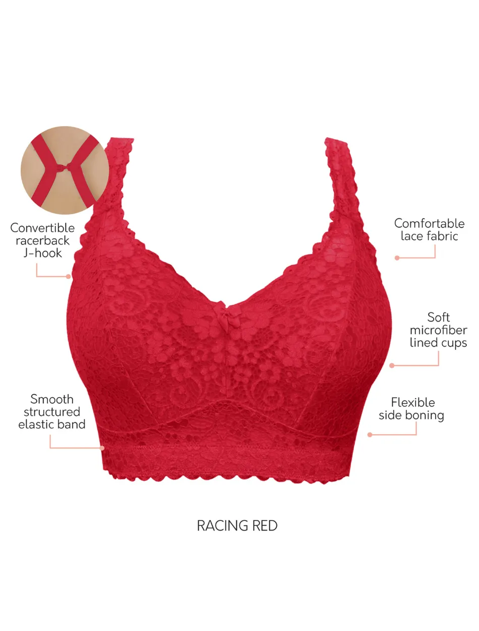 Parfait Adriana Bra Wirefree Bralette, Red | Racing Red Parfait Non-Wired Bralette | Red Lace Bralette | Red Lounge Bra