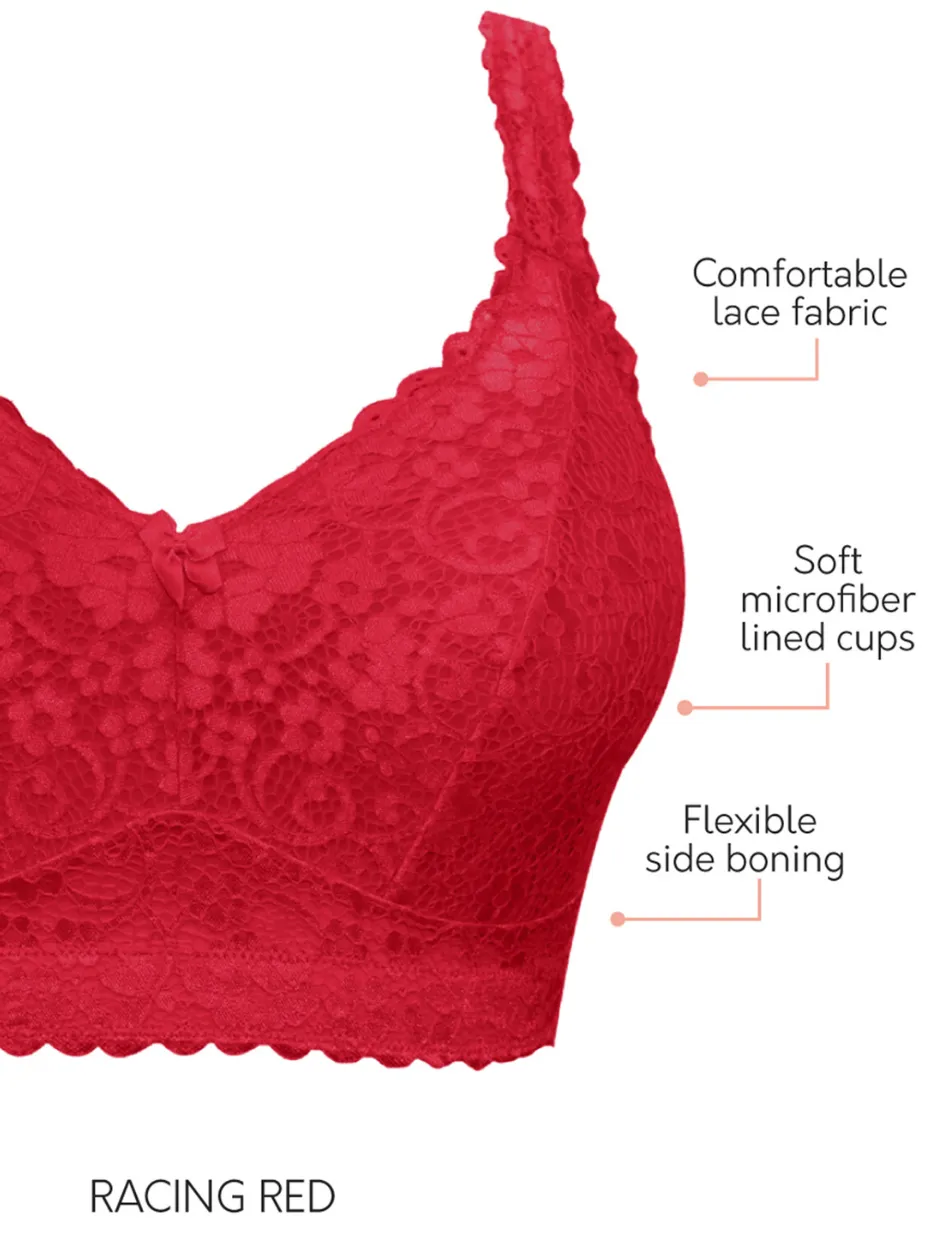 Parfait Adriana Bra Wirefree Bralette, Red | Racing Red Parfait Non-Wired Bralette | Red Lace Bralette | Red Lounge Bra